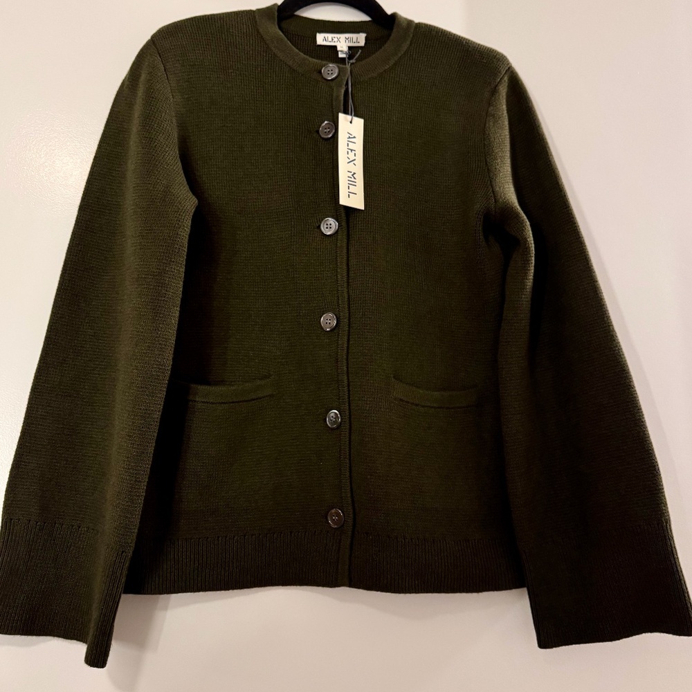 Alex Mill Provence Sweater Jacket In Olive Cotton Cashmere nwt Sz M